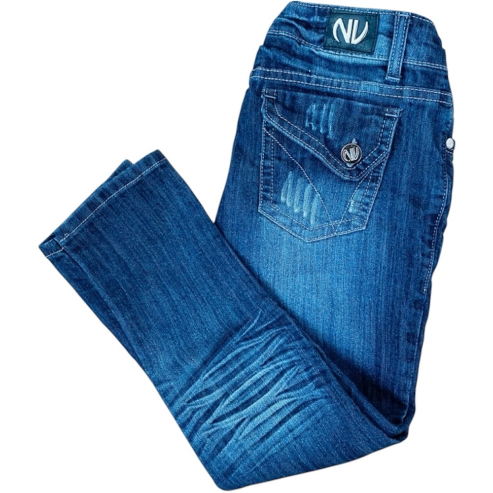 Y2K NV Jeans Low Rise Juniors Blue Denim Cropped Dark Wash Skinny Pants Sz 3